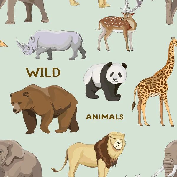 Wilde dieren ingesteld patroon — Stockvector