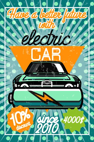 Color vintage coche eléctrico cartel — Archivo Imágenes Vectoriales