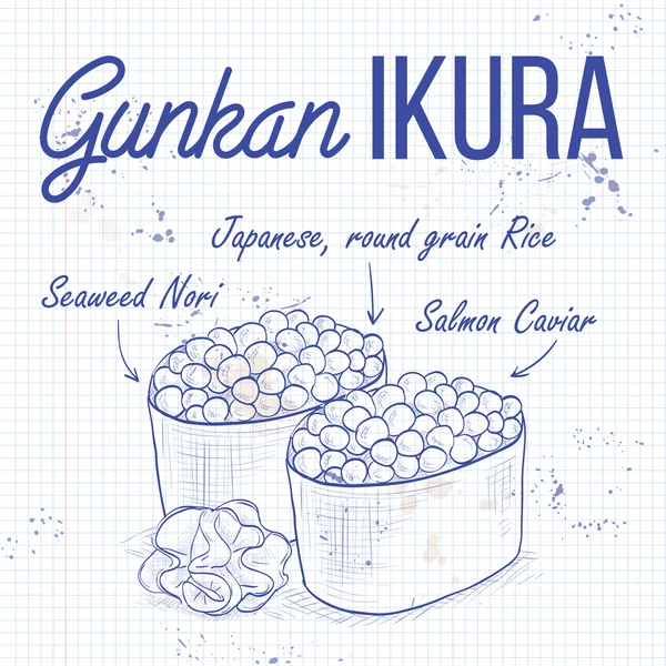 Sketch Gunkan Ikura - Stok Vektor