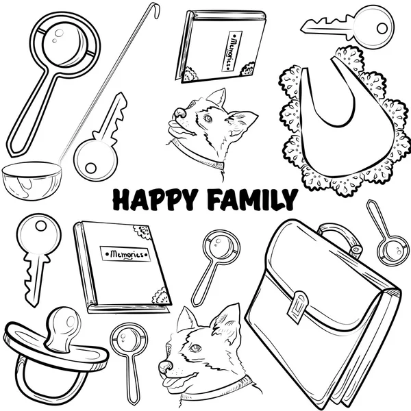 Set disegnato a mano con famiglie felici — Vettoriale Stock