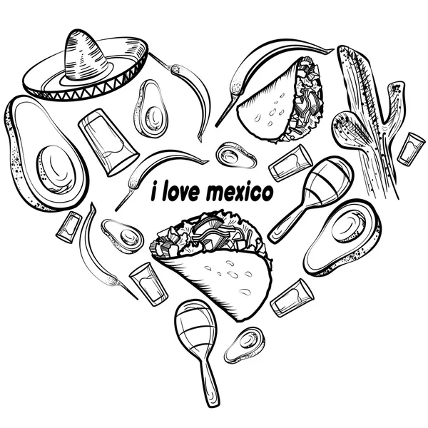 Meksiko cinta ditetapkan - Stok Vektor