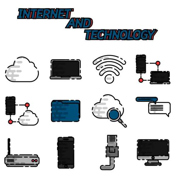 Internet ve teknoloji düz Icon set — Stok Vektör