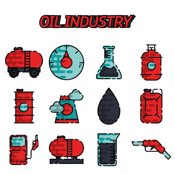 Conjunto de iconos planos de la industria petrolera — Vector de stock