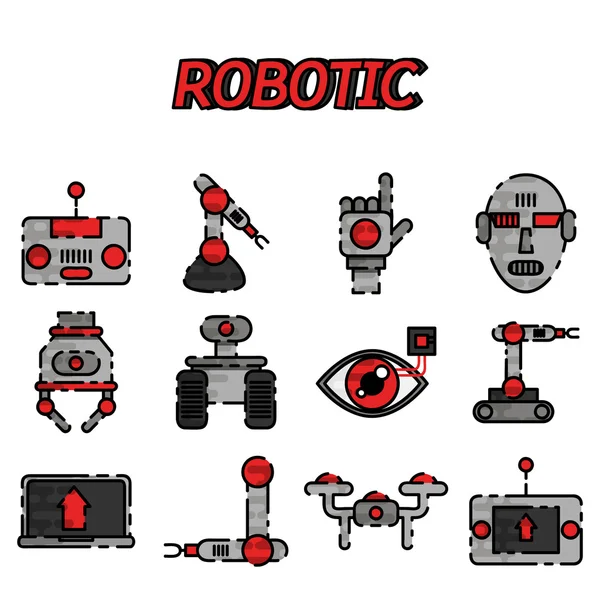 Roboter-Flach-Symbol-Set — Stockvektor