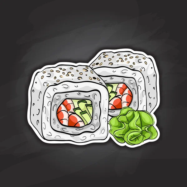 Boceto de color de sushi vectorial, rollo de Boston — Vector de stock