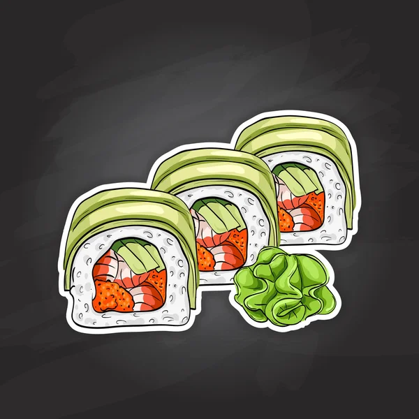 Bosquejo de color de sushi vectorial, rollo de dragón — Vector de stock