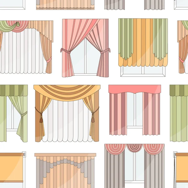 Diferentes cortinas e persianas para design de interiores — Vetor de Stock