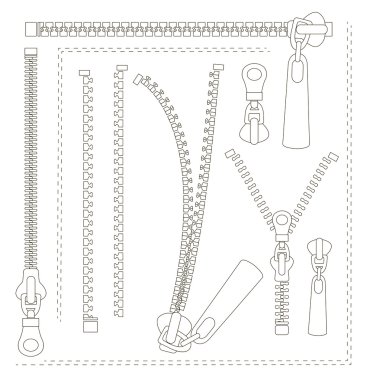 Set of different zippers clipart