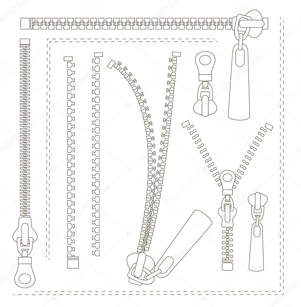 Zipper diagram vector illustration. Detailed educational scheme with  titles. Part names explanation with binding clothing…