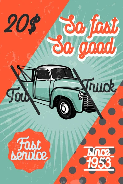 Färg vintage bil tow lastbil affisch — Stock vektor