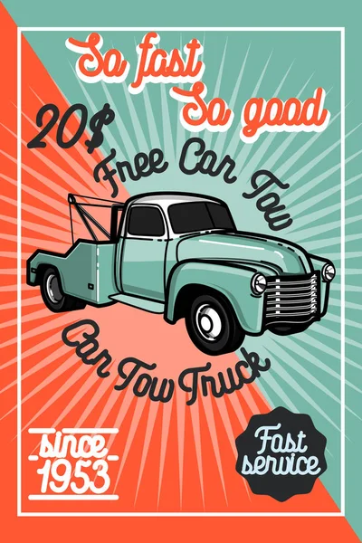 Αφίσα φορτηγό ρυμούλκησης vintage αυτοκίνητο χρώμα — Διανυσματικό Αρχείο