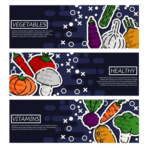 Ensemble de bannières horizontales sur les légumes — Image vectorielle