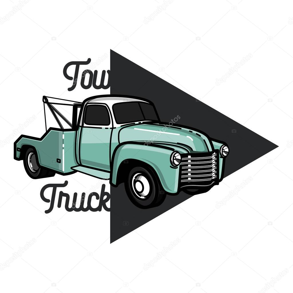 Vintage car tow truck emblem, label and design elements