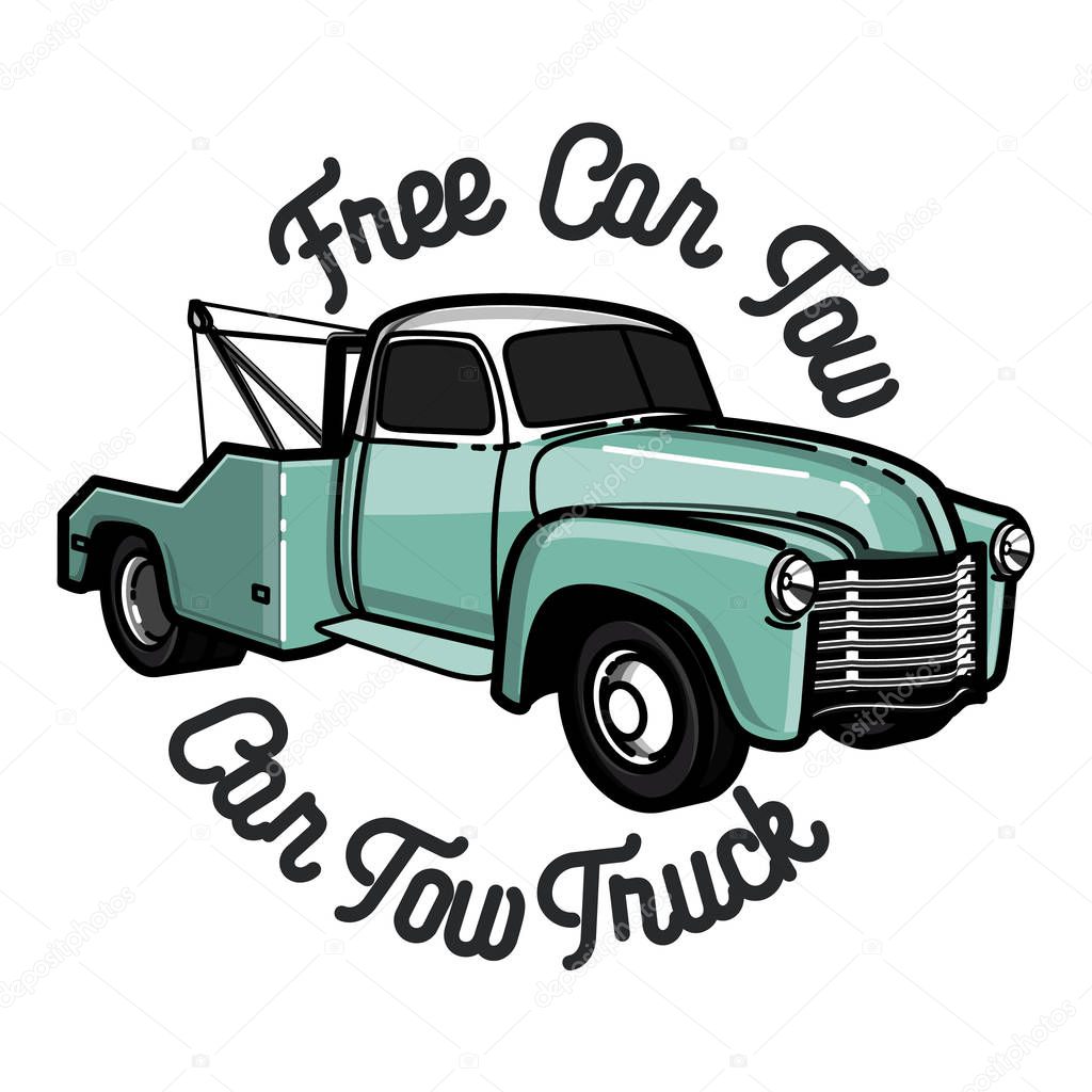 Vintage car tow truck emblem, label and design elements