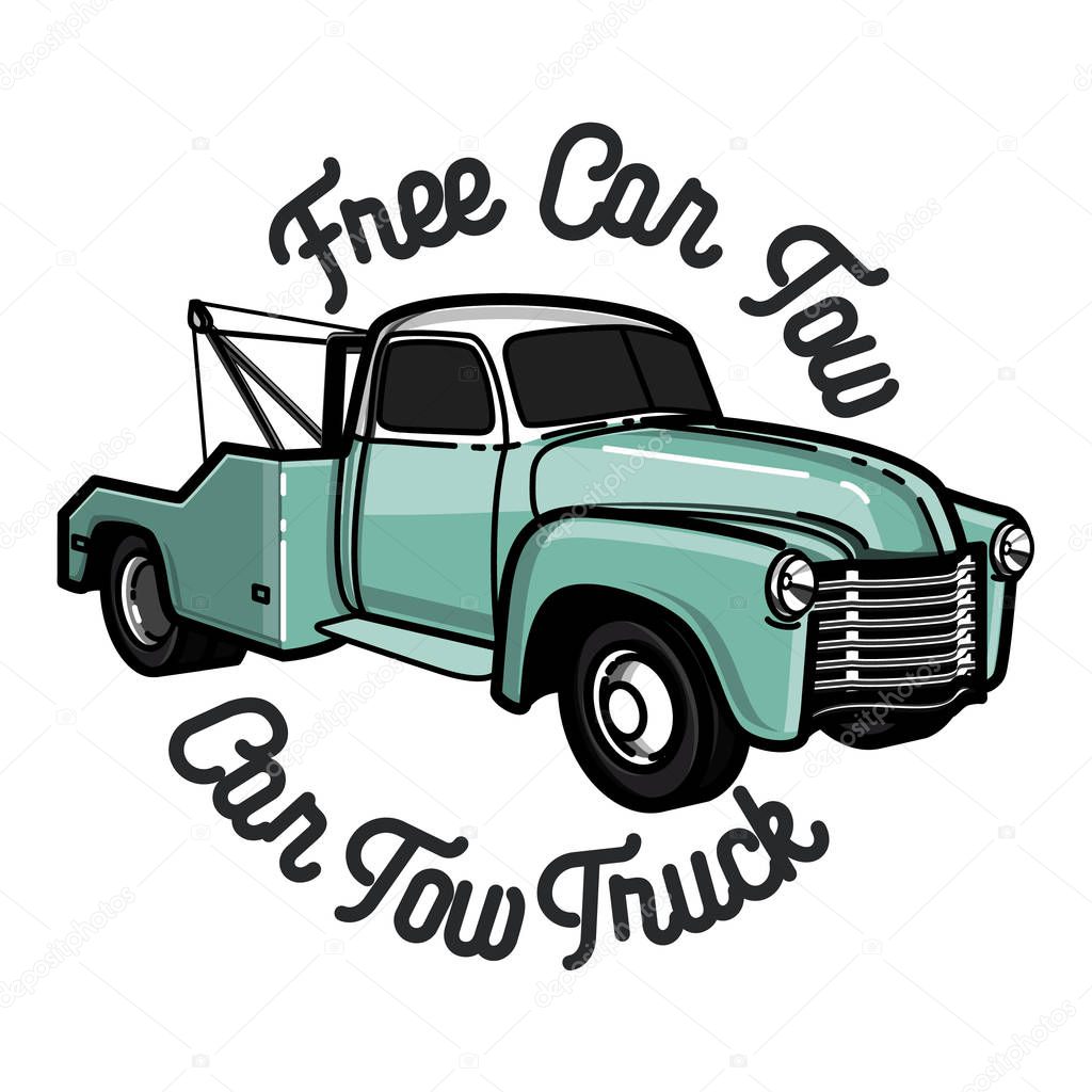 Color vintage car tow truck emblem