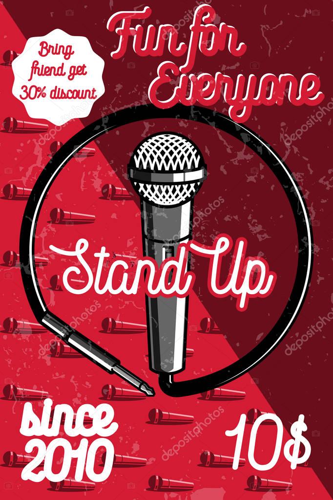Color vintage Stand up comedy show poster. Vector illustration, EPS 10