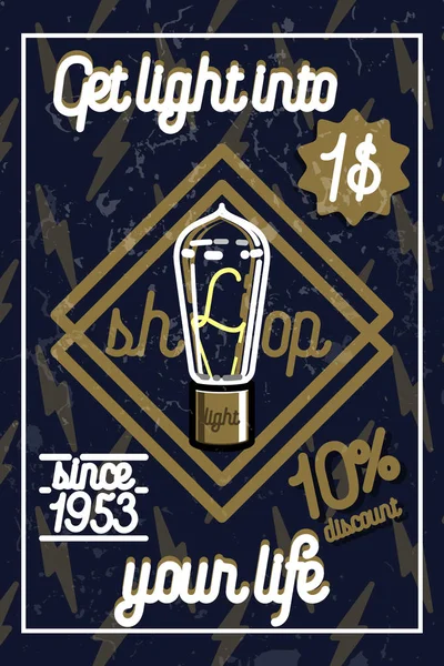 Color vintage tienda de iluminación cartel — Vector de stock