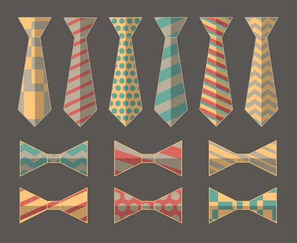 Set of Vector Ties and Bow Ties — Stock Vector