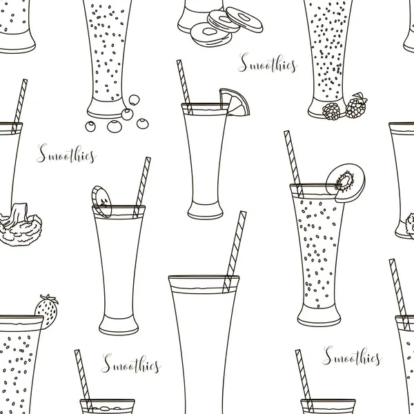 Motif avec des smoothies avec différents ingrédients — Image vectorielle