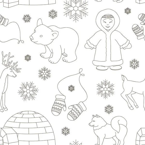 Vector set of eskimo characters pattern — Stock Vector