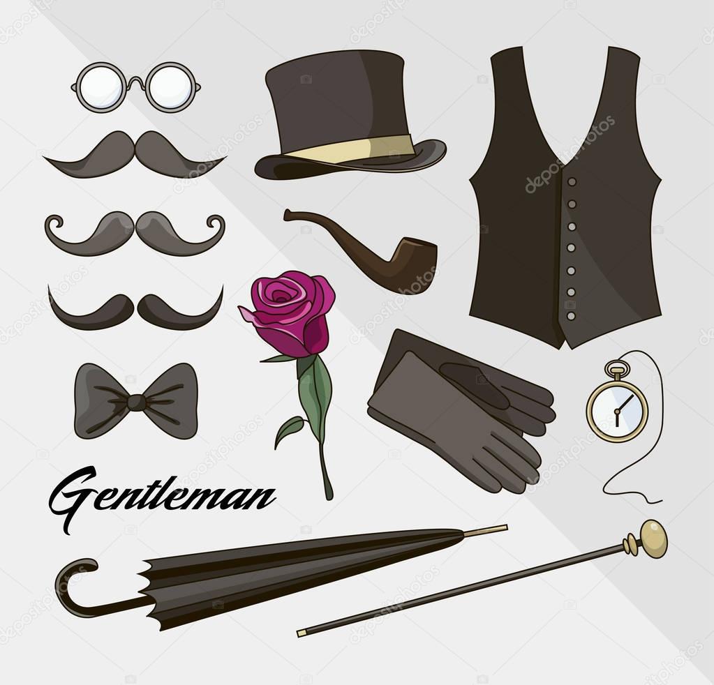 Set of vector elements for gentlemen, design elements for your projects, cards, invitation, gentleman clothes