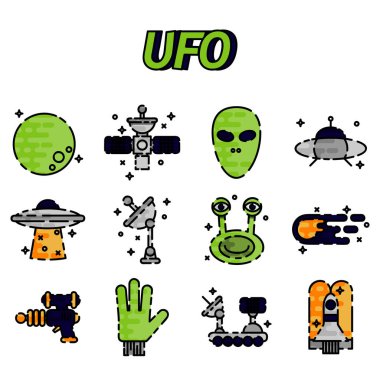 UFO düz Icon set