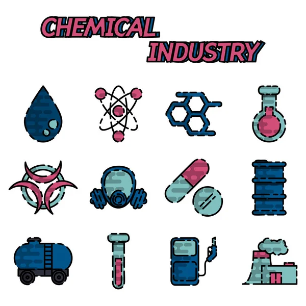 Kimya endüstrisi düz Icon set — Stok Vektör