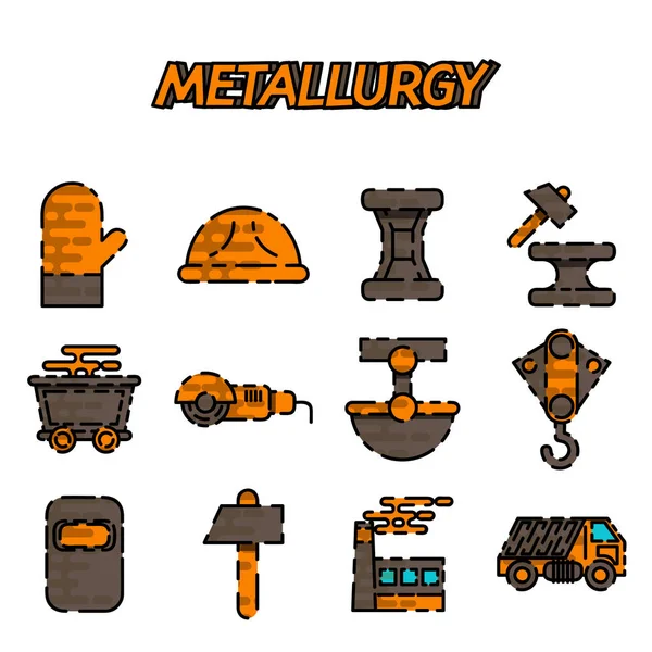 Set de iconos planos de metalurgia — Vector de stock