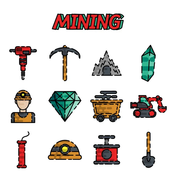Conjunto de iconos planos mineros — Vector de stock