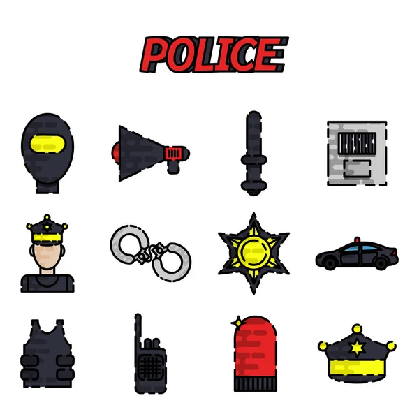 Polícia conjunto de ícone plana — Vetor de Stock