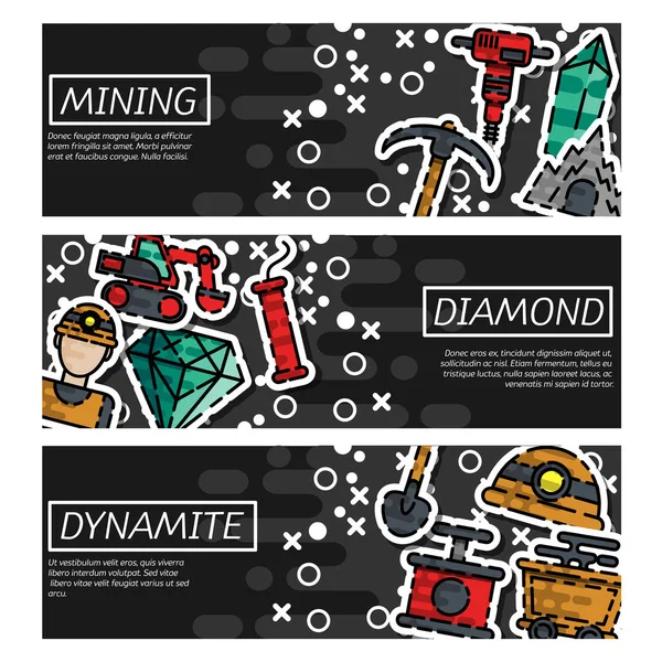 Set di banner orizzontali su Mining — Vettoriale Stock
