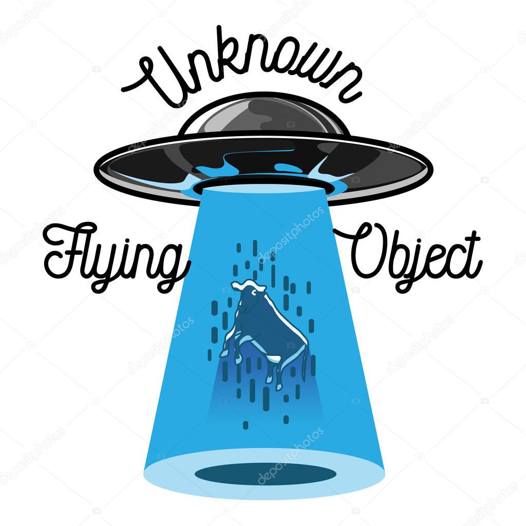Color vintage ufo emblem. UFO cocept. Vintage style. Vector illustration