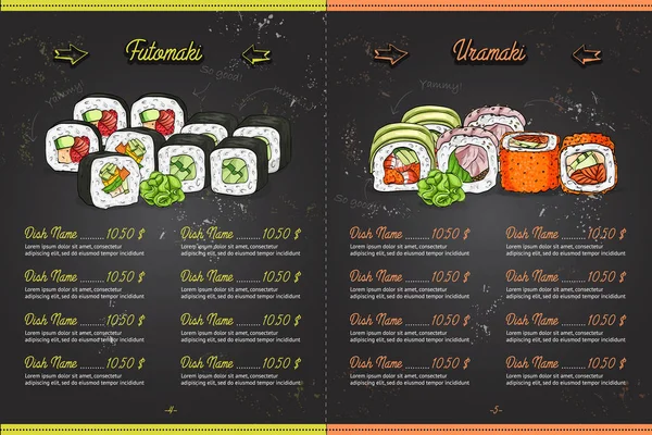 Color menú de sushi horisontal — Vector de stock