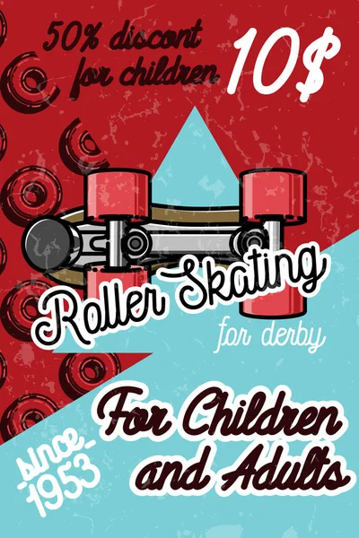 Kleur vintage rolschaatsen poster — Stockvector