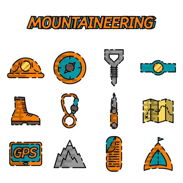 Set di icone piatte alpinismo — Vettoriale Stock