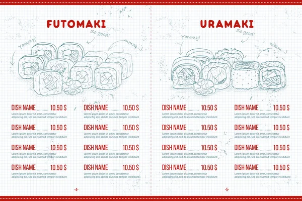 Farbe horisontal Sushi-Menü — Stockvektor