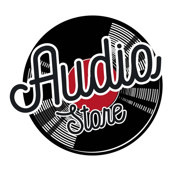 Color vintage emblema de la tienda de audio — Vector de stock