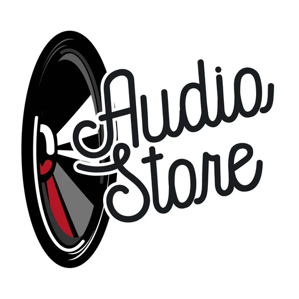 Colore vintage emblema negozio audio — Vettoriale Stock
