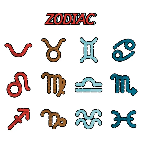 Conjunto de iconos planos del zodíaco — Vector de stock