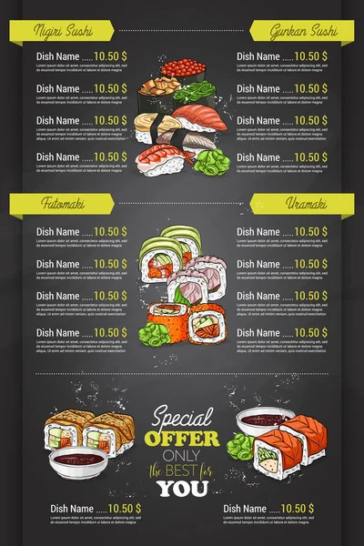 Menu de sushi couleur verticale restaurant — Image vectorielle