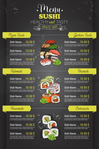 Restaurant vertikale Farbe Sushi-Menü — Stockvektor