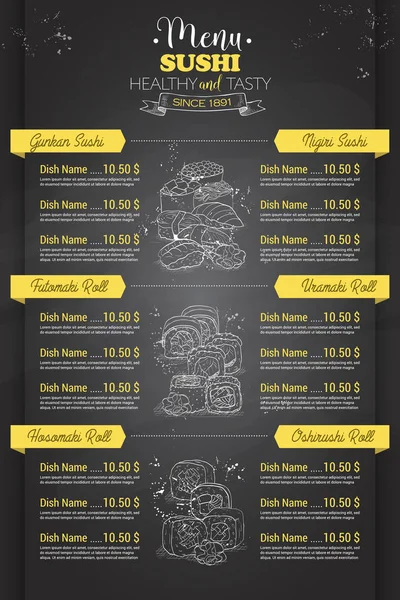 Menu de sushi couleur verticale restaurant — Image vectorielle