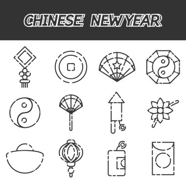 Çin yeni yılı düz Icon set