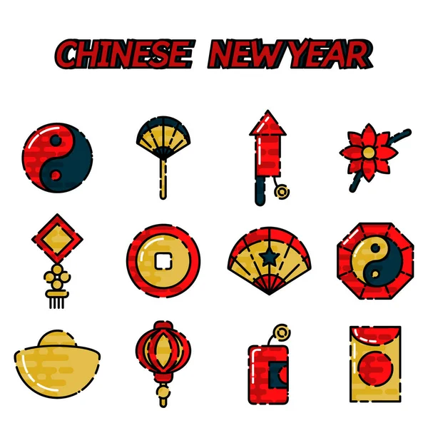 Chinese New Year flat icon set — Stock Vector