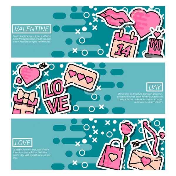 Set of Horizontal Banners about Valentines Day — Stock Vector