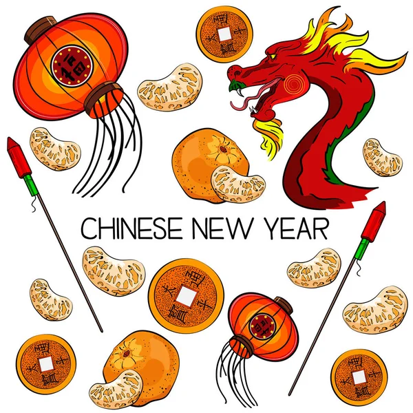 Símbolos tradicionales del Año Nuevo Chino — Vector de stock
