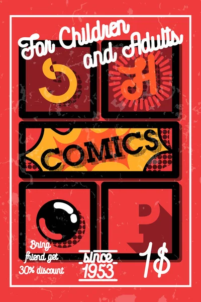 Banner de tienda de cómics vintage de color — Archivo Imágenes Vectoriales
