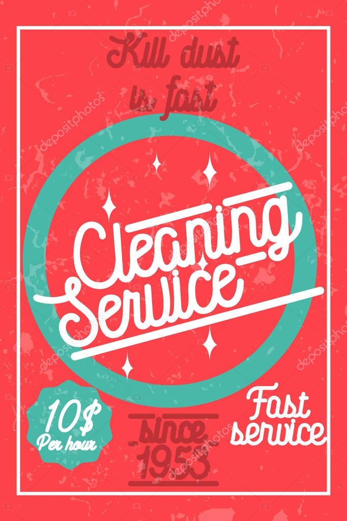 Color vintage cleaning service banner. Vector illustration, EPS 10