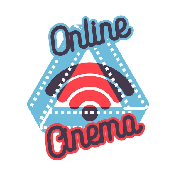 Color vintage emblema de cine en línea — Vector de stock