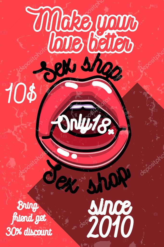 Color vintage sex shop banner. Vector illustration, EPS 10